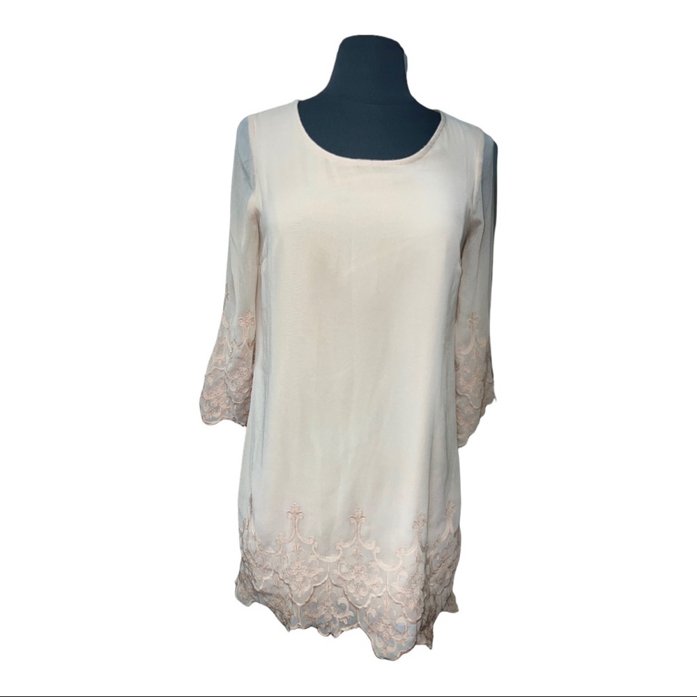 Forever 21 Boho Embroidered Blush Shift Dress Sz S